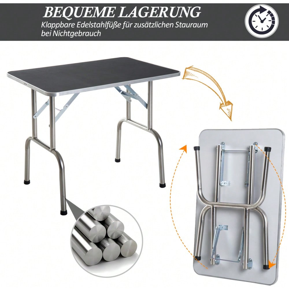 PawHut Hundepflege Tisch klappbar & höhenverstellbar, Trimmtisch aus Edelstahl für Hunde, schwarz