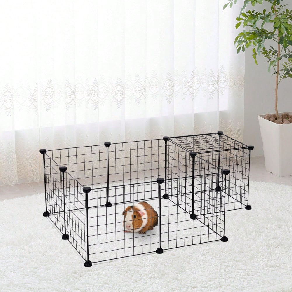 PawHut Freigehege für Kleintiere aus Metall, flexibel zusammenschließbar, 106 x 73 x 36 cm, schwarz