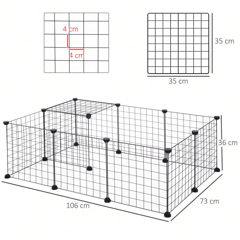 PawHut Freigehege für Kleintiere aus Metall, flexibel zusammenschließbar, 106 x 73 x 36 cm, schwarz