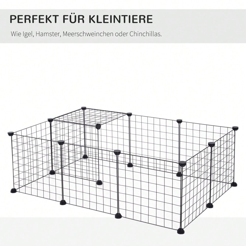 PawHut Freigehege für Kleintiere aus Metall, flexibel zusammenschließbar, 106 x 73 x 36 cm, schwarz