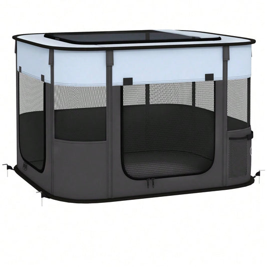 PawHut Laufstall für Welpen & Kleintiere bis 4 kg, faltbar mit Türen & Fenstern, atmungsaktives Netz, für Indoor/Outdoor, 74x60x45 cm, grau