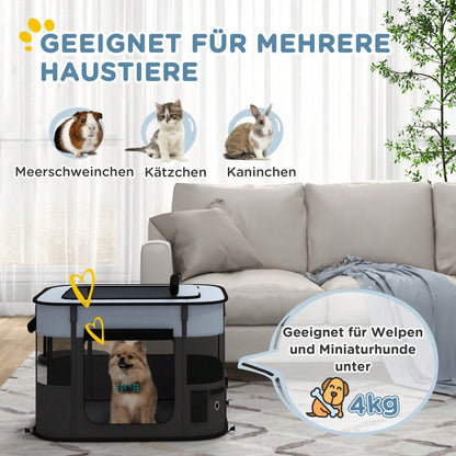 PawHut Laufstall für Welpen & Kleintiere bis 4 kg, faltbar mit Türen & Fenstern, atmungsaktives Netz, für Indoor/Outdoor, 74x60x45 cm, grau