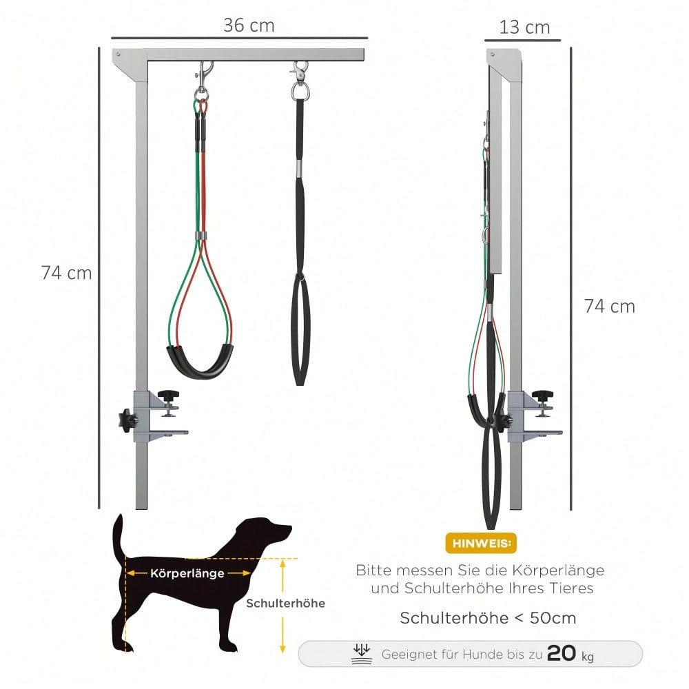 PawHut Pflegearm für Hunde klappbar & höhenverstellbar, mit Klemme & Haunch-Halter, für mittelgroße Hunde, schwarz