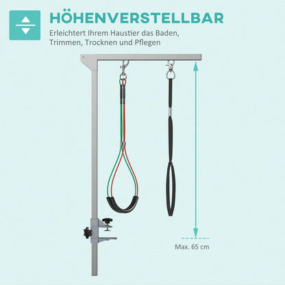 PawHut Pflegearm für Hunde klappbar & höhenverstellbar, mit Klemme & Haunch-Halter, für mittelgroße Hunde, schwarz