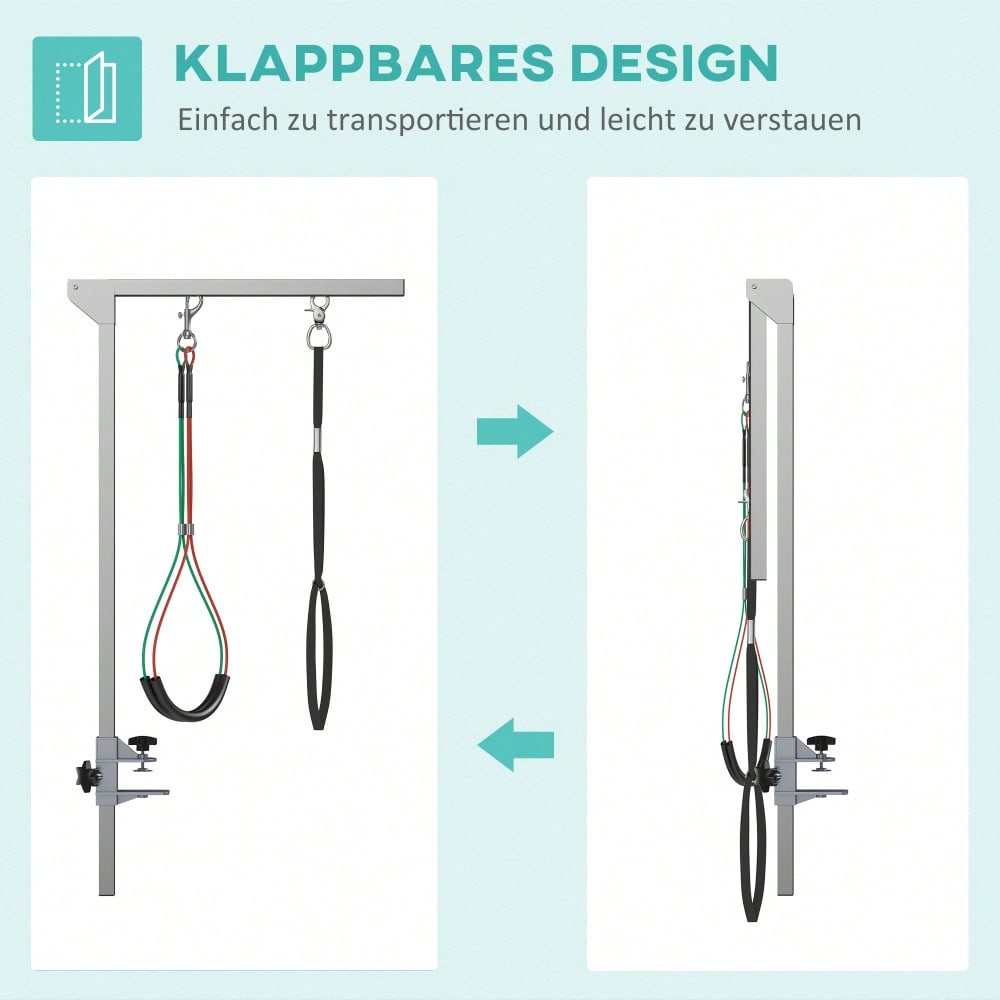 PawHut Pflegearm für Hunde klappbar & höhenverstellbar, mit Klemme & Haunch-Halter, für mittelgroße Hunde, schwarz