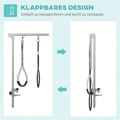 PawHut Pflegearm für Hunde klappbar & höhenverstellbar, mit Klemme & Haunch-Halter, für mittelgroße Hunde, schwarz