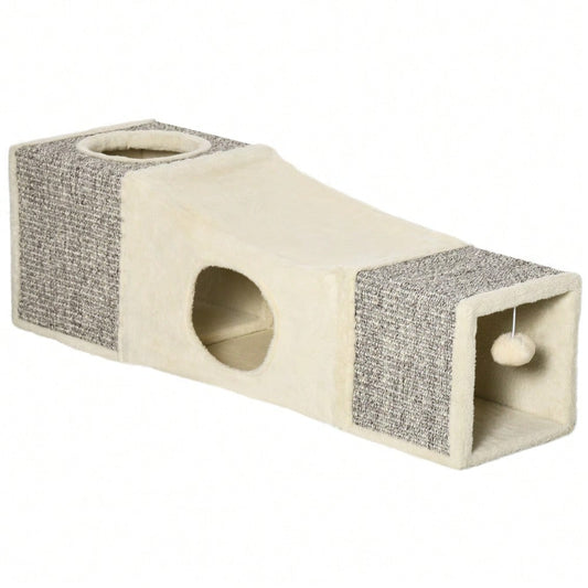 PawHut Katzentunnel mit Spielball, aus Sisal, Katzenspielzeug für Katzen, braun/beige, 98x30x30 cm