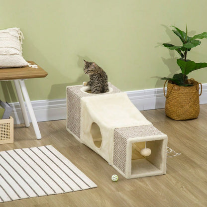 PawHut Katzentunnel mit Spielball, aus Sisal, Katzenspielzeug für Katzen, braun/beige, 98x30x30 cm