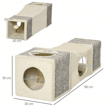 PawHut Katzentunnel mit Spielball, aus Sisal, Katzenspielzeug für Katzen, braun/beige, 98x30x30 cm