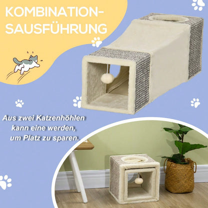 PawHut Katzentunnel mit Spielball, aus Sisal, Katzenspielzeug für Katzen, braun/beige, 98x30x30 cm