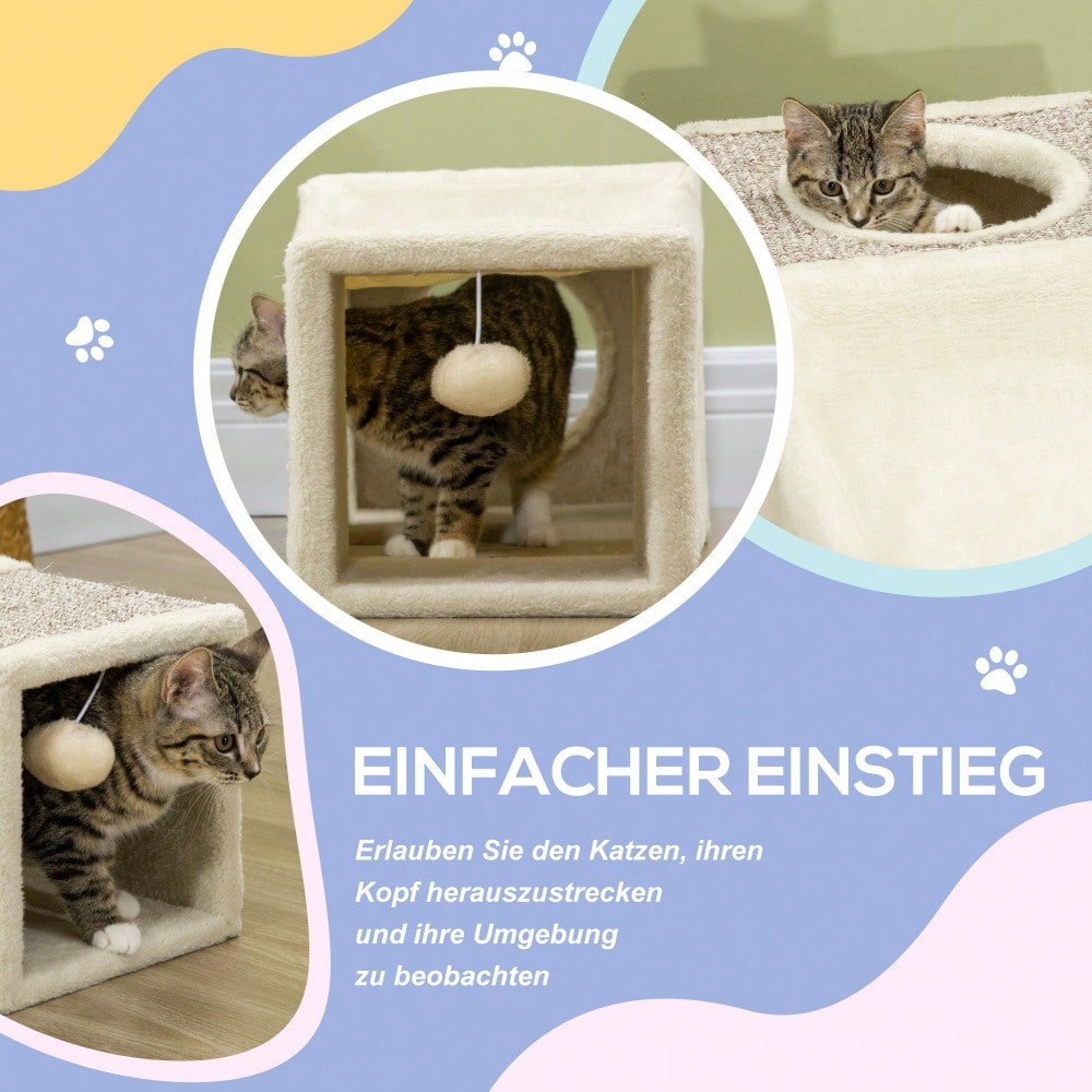 PawHut Katzentunnel mit Spielball, aus Sisal, Katzenspielzeug für Katzen, braun/beige, 98x30x30 cm