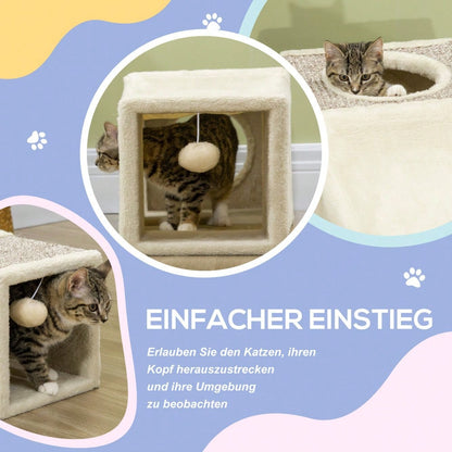 PawHut Katzentunnel mit Spielball, aus Sisal, Katzenspielzeug für Katzen, braun/beige, 98x30x30 cm