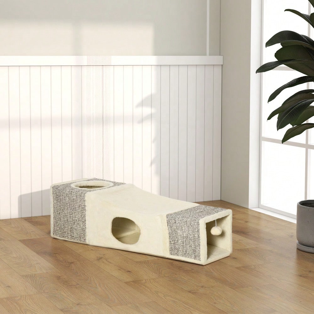 PawHut Katzentunnel mit Spielball, aus Sisal, Katzenspielzeug für Katzen, braun/beige, 98x30x30 cm