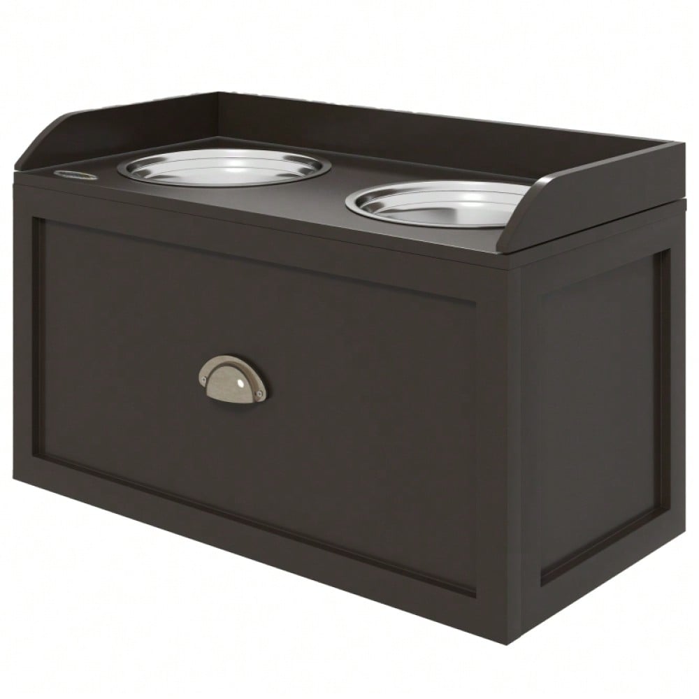 PawHut Futterstation Erhöhte Fressnäpfe 2 Fressnäpfe, 2 Edelstahlschalen, 1 Stauraum, 60 x 30 x36 cm, Braun