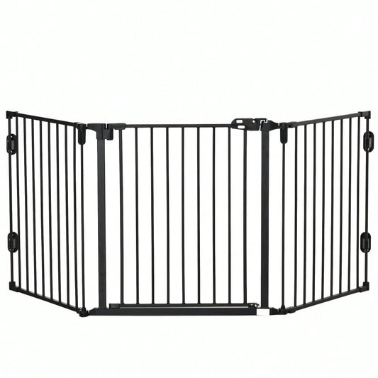 PawHut Hundegitter mit automatischer Tür, höhenverstellbar & klappbar, 3 Paneele, 202,5x76 cm, für Hunde, Katzen, Haustiere