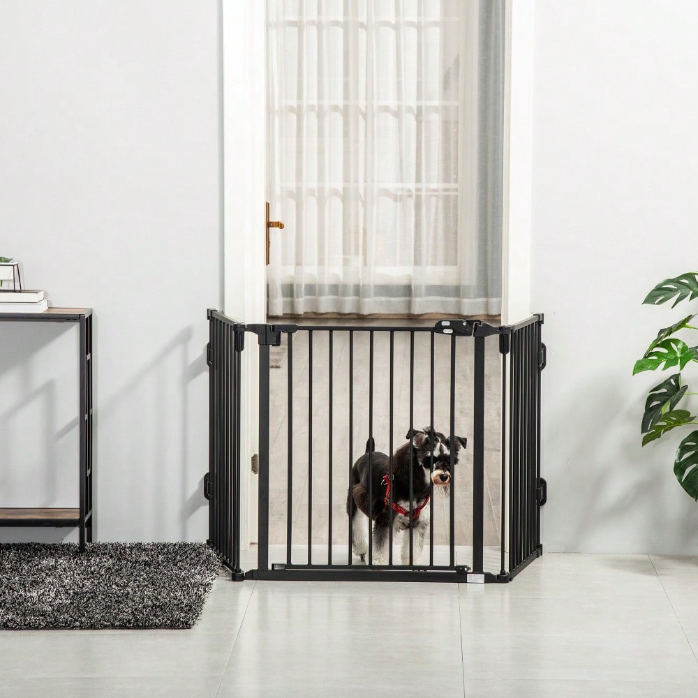 PawHut Hundegitter mit automatischer Tür, höhenverstellbar & klappbar, 3 Paneele, 202,5x76 cm, für Hunde, Katzen, Haustiere