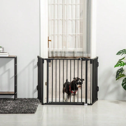 PawHut Hundegitter mit automatischer Tür, höhenverstellbar & klappbar, 3 Paneele, 202,5x76 cm, für Hunde, Katzen, Haustiere