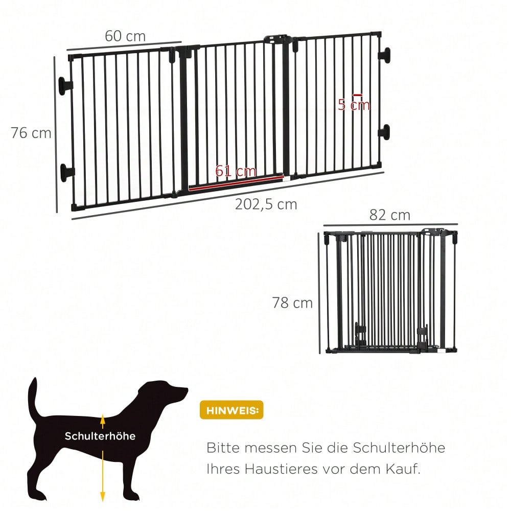 PawHut Hundegitter mit automatischer Tür, höhenverstellbar & klappbar, 3 Paneele, 202,5x76 cm, für Hunde, Katzen, Haustiere