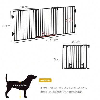 PawHut Hundegitter mit automatischer Tür, höhenverstellbar & klappbar, 3 Paneele, 202,5x76 cm, für Hunde, Katzen, Haustiere