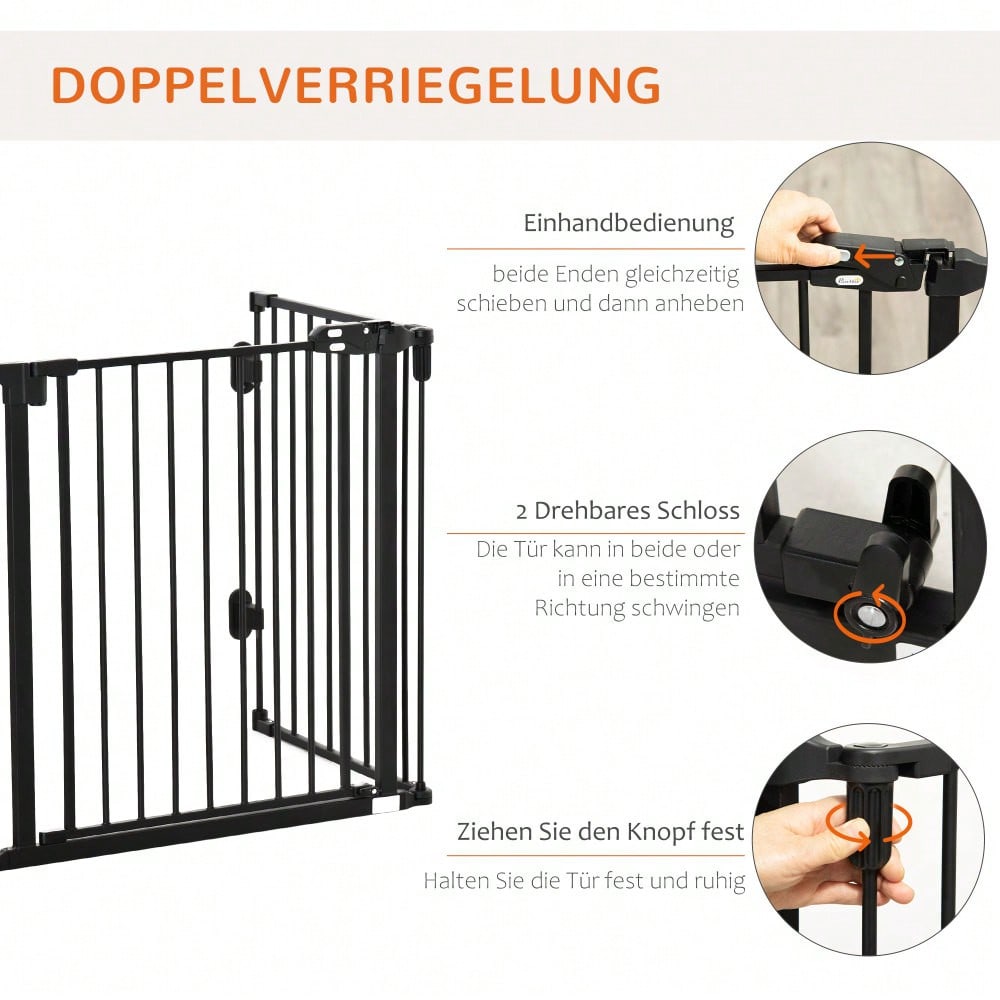 PawHut Hundegitter mit automatischer Tür, höhenverstellbar & klappbar, 3 Paneele, 202,5x76 cm, für Hunde, Katzen, Haustiere