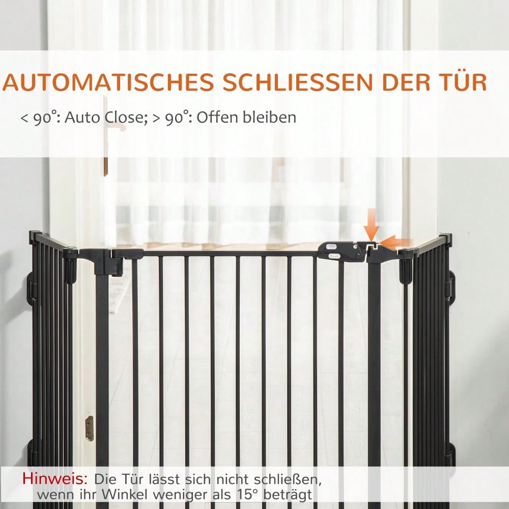 PawHut Hundegitter mit automatischer Tür, höhenverstellbar & klappbar, 3 Paneele, 202,5x76 cm, für Hunde, Katzen, Haustiere