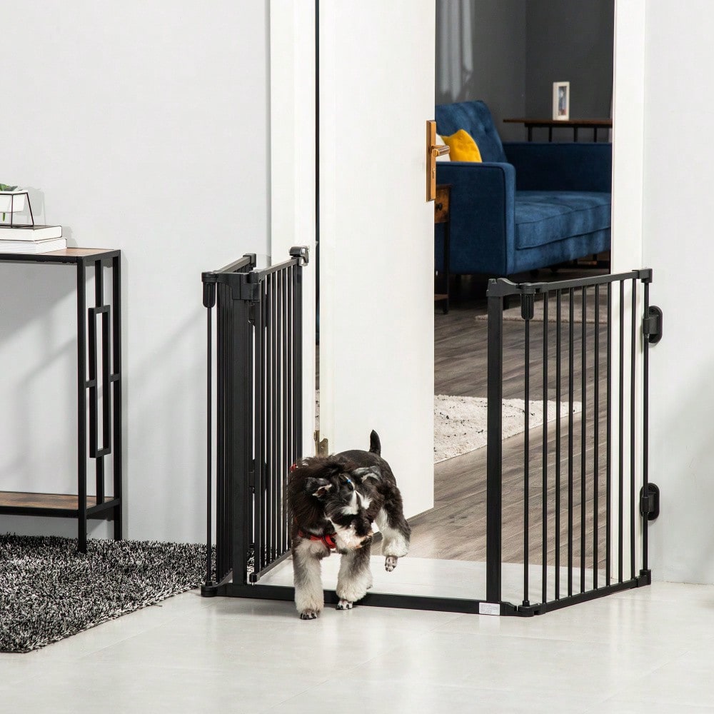 PawHut Hundegitter mit automatischer Tür, höhenverstellbar & klappbar, 3 Paneele, 202,5x76 cm, für Hunde, Katzen, Haustiere