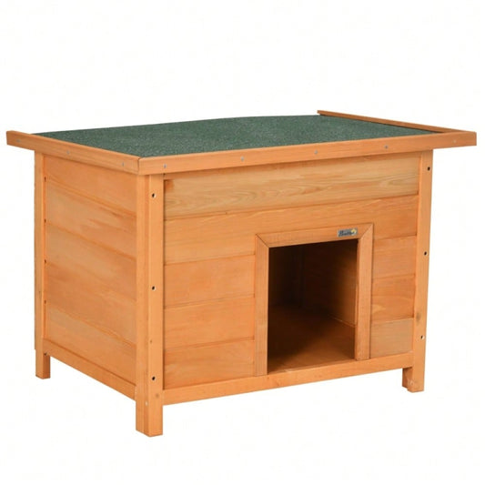 PawHut Hundehütte Outdoor aus Holz, mit aufklappbarem Asphaltdach & wasserdicht, erhöhter Boden, für kleine Hunde, gelb, 82x58x58 cm