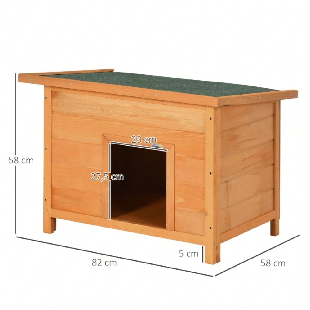 PawHut Hundehütte Outdoor aus Holz, mit aufklappbarem Asphaltdach & wasserdicht, erhöhter Boden, für kleine Hunde, gelb, 82x58x58 cm