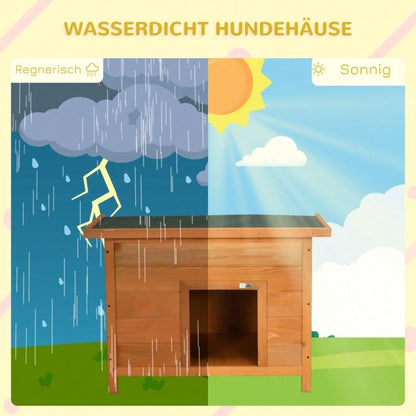 PawHut Hundehütte Outdoor aus Holz, mit aufklappbarem Asphaltdach & wasserdicht, erhöhter Boden, für kleine Hunde, gelb, 82x58x58 cm