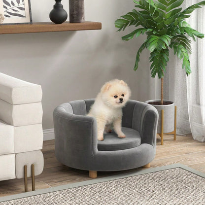PawHut Hundesofa mit waschbarem Bezug, Kuschelsofa für Hunde bis 45 kg mit Rückenlehne & Holzbeinen, grau
