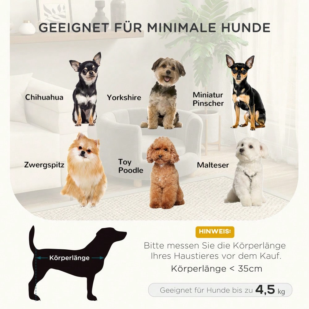 PawHut Hundesofa mit waschbarem Bezug, Kuschelsofa für Hunde bis 45 kg mit Rückenlehne & Holzbeinen, grau