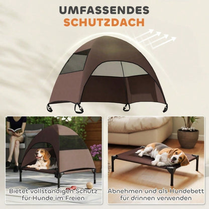 PawHut Hundebett Outdoor mit Dach, erhöhte Hundeliege für mittelgroße Hunde, wasserfest, 76x61x71 cm, kaffeebraun