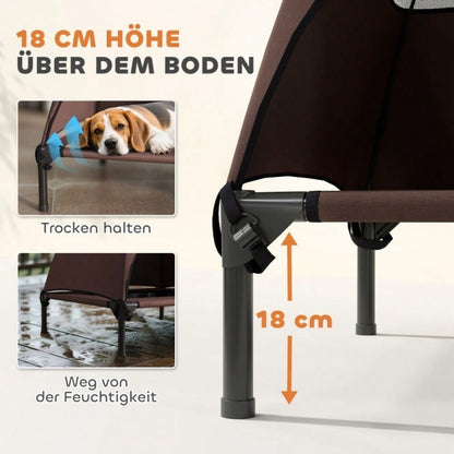 PawHut Hundebett Outdoor mit Dach, erhöhte Hundeliege für mittelgroße Hunde, wasserfest, 76x61x71 cm, kaffeebraun