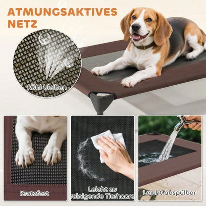 PawHut Hundebett Outdoor mit Dach, erhöhte Hundeliege für mittelgroße Hunde, wasserfest, 76x61x71 cm, kaffeebraun