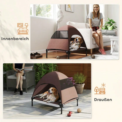 PawHut Hundebett Outdoor mit Dach, erhöhte Hundeliege für mittelgroße Hunde, wasserfest, 76x61x71 cm, kaffeebraun