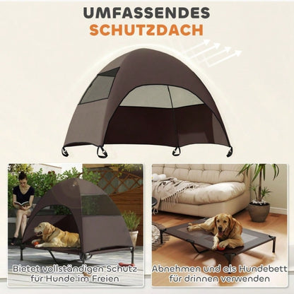 PawHut Hundebett Outdoor mit Dach, erhöhte Liege für große Hunde, wasserfest, 106x76x99 cm, kaffeebraun