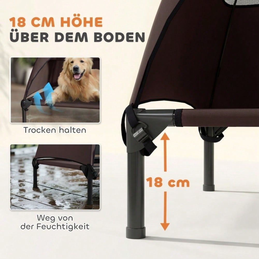 PawHut Hundebett Outdoor mit Dach, erhöhte Liege für große Hunde, wasserfest, 106x76x99 cm, kaffeebraun