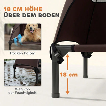 PawHut Hundebett Outdoor mit Dach, erhöhte Liege für große Hunde, wasserfest, 106x76x99 cm, kaffeebraun