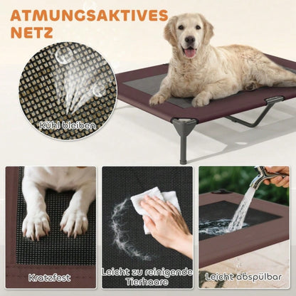PawHut Hundebett Outdoor mit Dach, erhöhte Liege für große Hunde, wasserfest, 106x76x99 cm, kaffeebraun