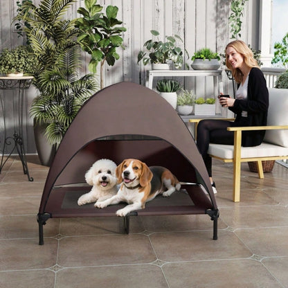 PawHut Hundebett Outdoor mit Dach, erhöhte Liege für große Hunde, wasserfest, 106x76x99 cm, kaffeebraun