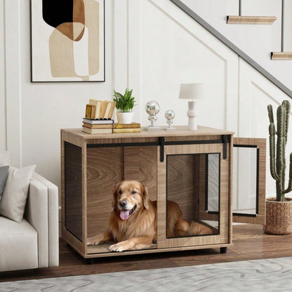 PawHut Hundebox Transportbox 98x60x78 cm, mit verschließbaren Türen, Rückzugsort für Hunde & Haustiere, hellbraun
