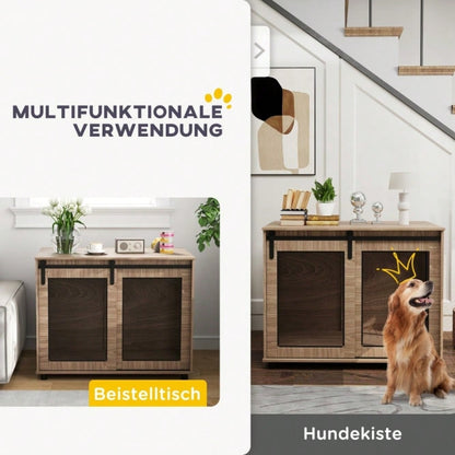 PawHut Hundebox Transportbox 98x60x78 cm, mit verschließbaren Türen, Rückzugsort für Hunde & Haustiere, hellbraun