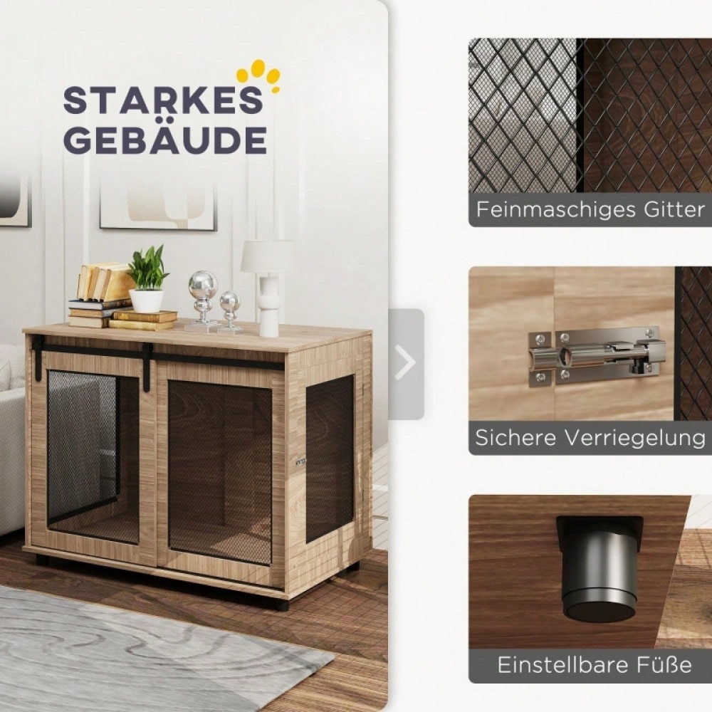 PawHut Hundebox Transportbox 98x60x78 cm, mit verschließbaren Türen, Rückzugsort für Hunde & Haustiere, hellbraun