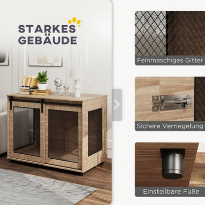 PawHut Hundebox Transportbox 98x60x78 cm, mit verschließbaren Türen, Rückzugsort für Hunde & Haustiere, hellbraun