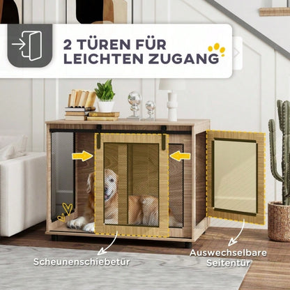 PawHut Hundebox Transportbox 98x60x78 cm, mit verschließbaren Türen, Rückzugsort für Hunde & Haustiere, hellbraun