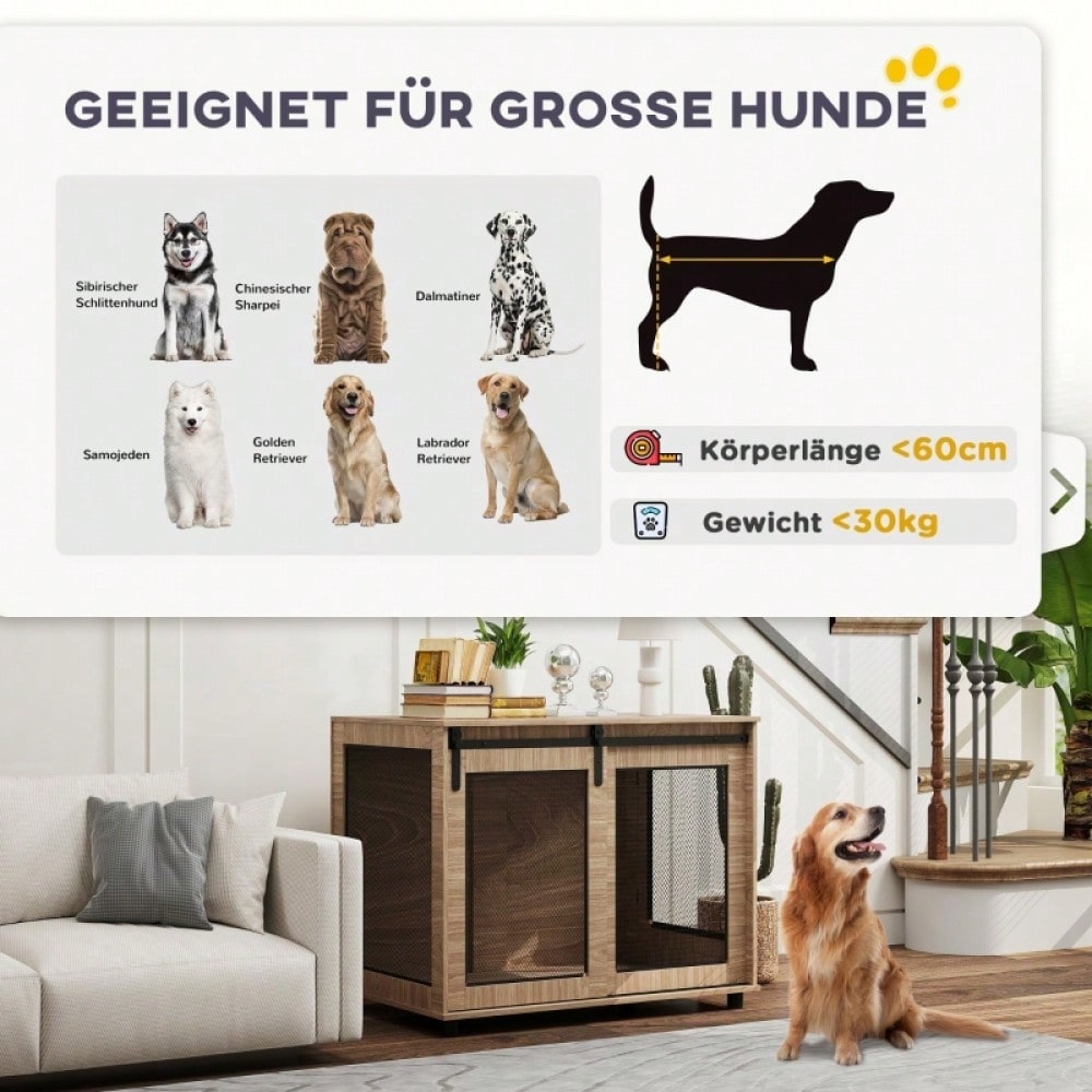 PawHut Hundebox Transportbox 98x60x78 cm, mit verschließbaren Türen, Rückzugsort für Hunde & Haustiere, hellbraun