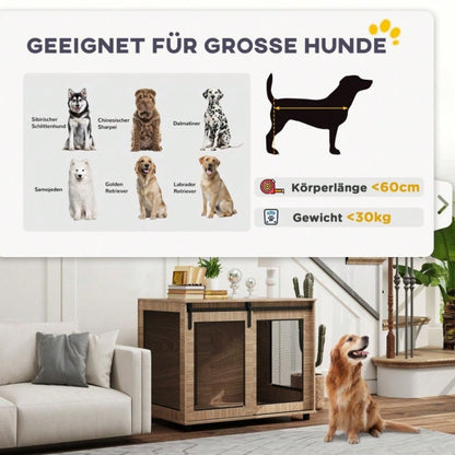 PawHut Hundebox Transportbox 98x60x78 cm, mit verschließbaren Türen, Rückzugsort für Hunde & Haustiere, hellbraun