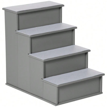 PawHut 4-stufige Hundetreppe & Katzentreppe, rutschfeste Haustiertreppe für Auto, Bett & Sofa, 40x59x54,2 cm, grau