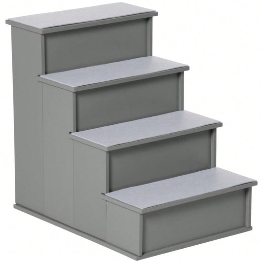 PawHut 4-stufige Hundetreppe & Katzentreppe, rutschfeste Haustiertreppe für Auto, Bett & Sofa, 40x59x54,2 cm, grau