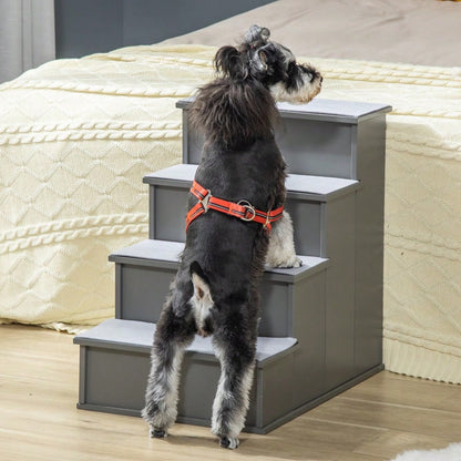 PawHut 4-stufige Hundetreppe & Katzentreppe, rutschfeste Haustiertreppe für Auto, Bett & Sofa, 40x59x54,2 cm, grau